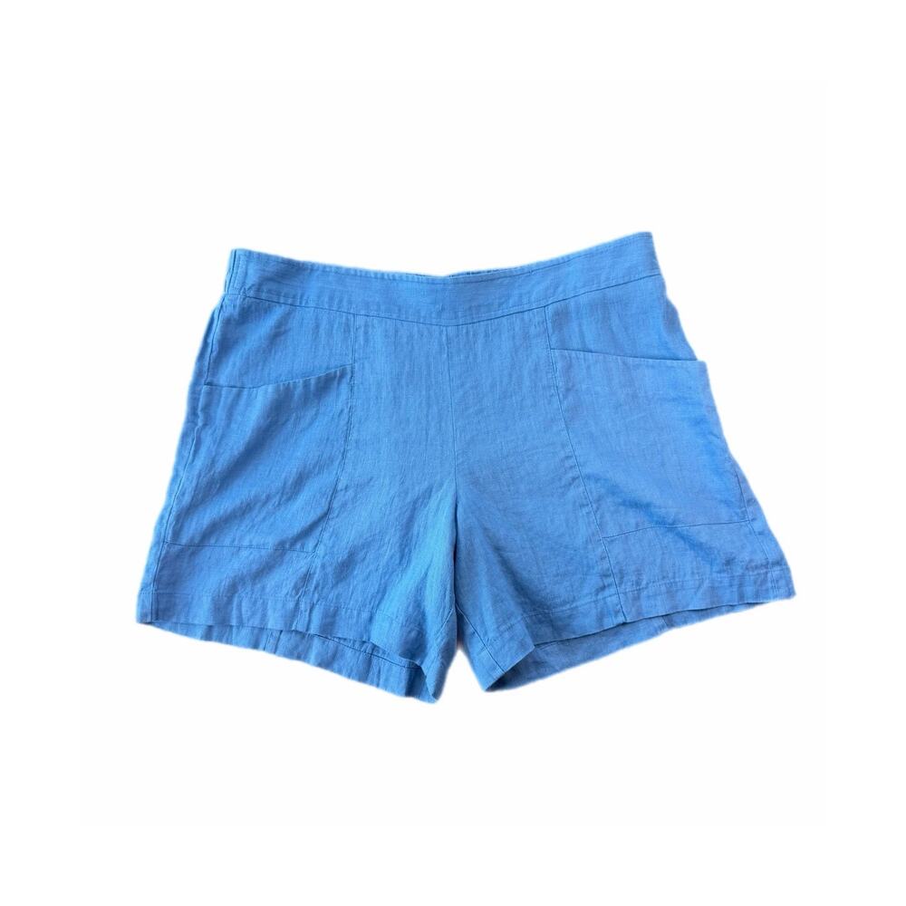 Ivy Jane NEW Bright Blue 100% Linen Pull On Relaxed Elastic Waist Basic Shorts